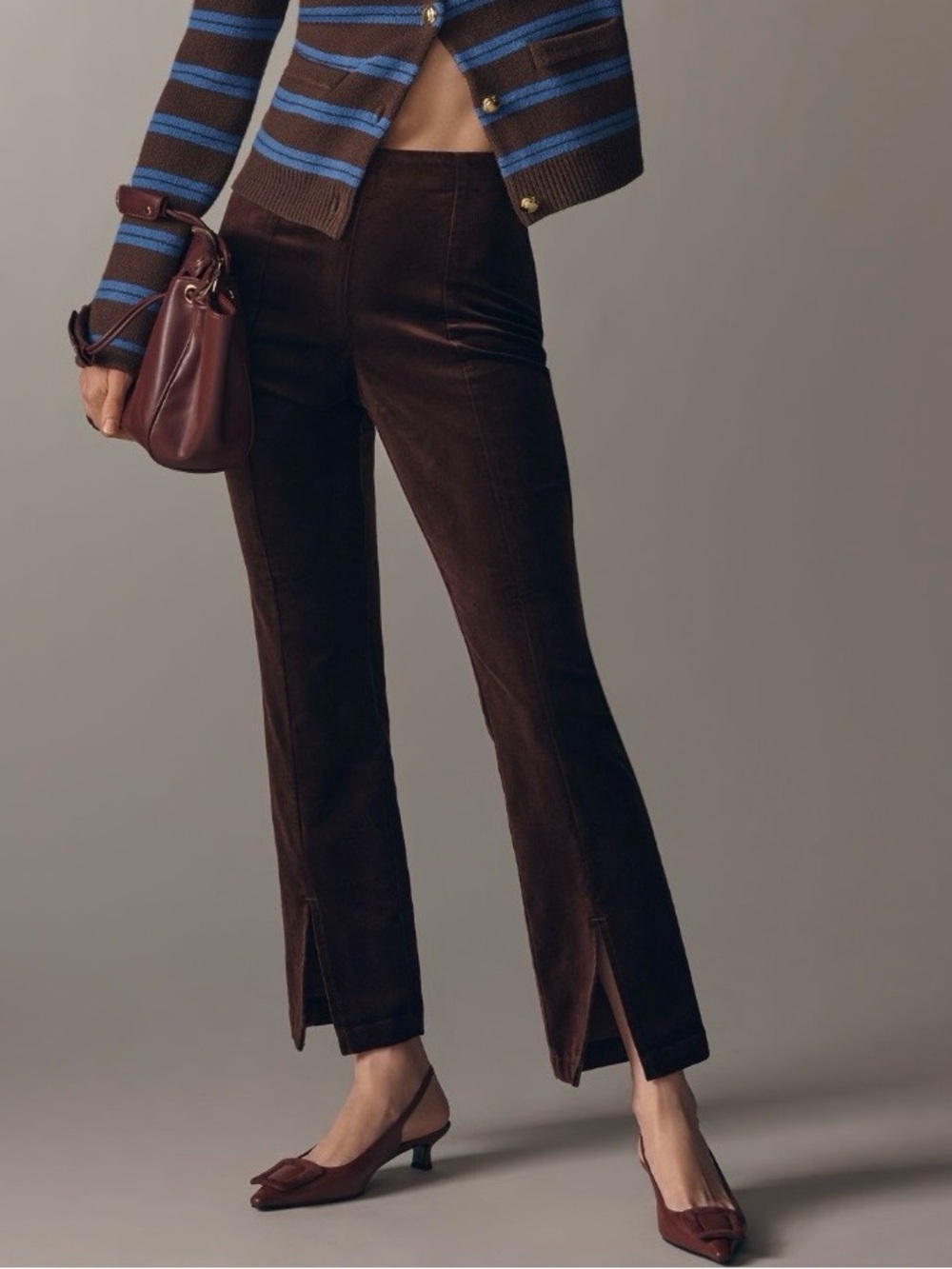 Anthropologie Maeve High-Rise Split-Front Velvet Skinny Pants Large NWT